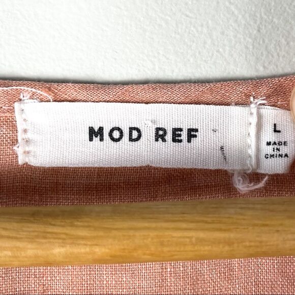 Mod Ref Salmon Peach Linen Front Tie Sleeveless Top Size L - Picture 9 of 10